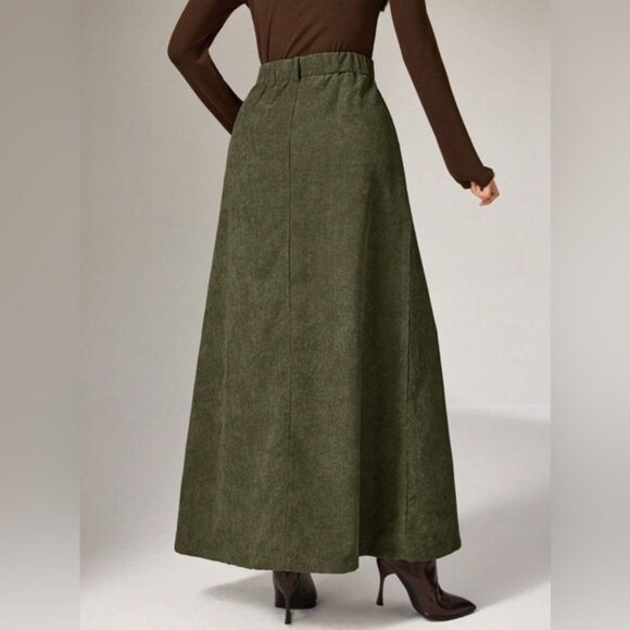 Minimalist Corduroy Skirt Maxi Green - Picture 4 of 8